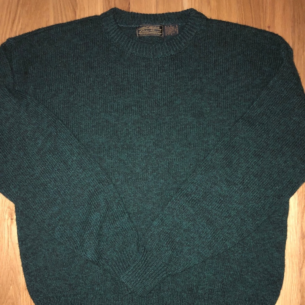 Mens Vintage Eddie Bauer Teal Crewneck Sweater-Size XL - 85% Wool (Made in USA)